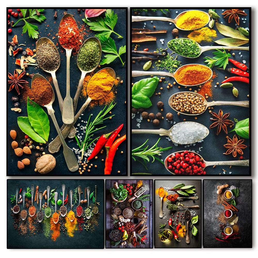 Home Cooking Kitchen - Peinture sur toile aux motifs d'herbes